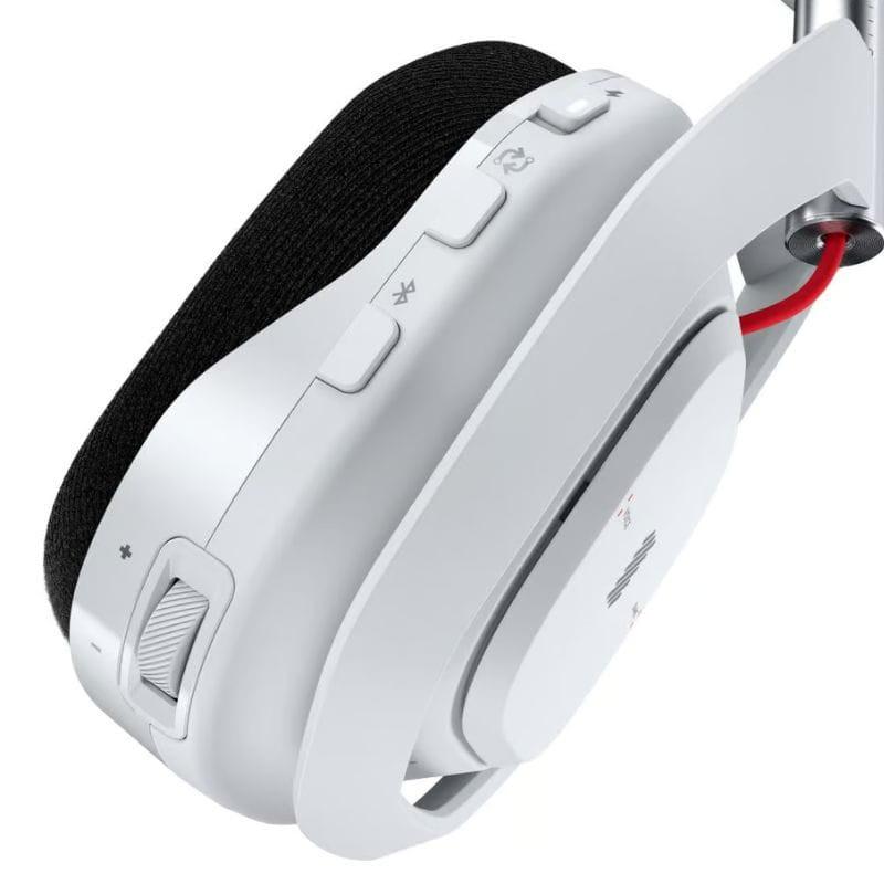 Logitech G ASTRO A50 Gen 5 Blanc: casque gaming sans fil, arceau réglable, micro flexible blanc/rouge, oreillettes carrées au design épuré.