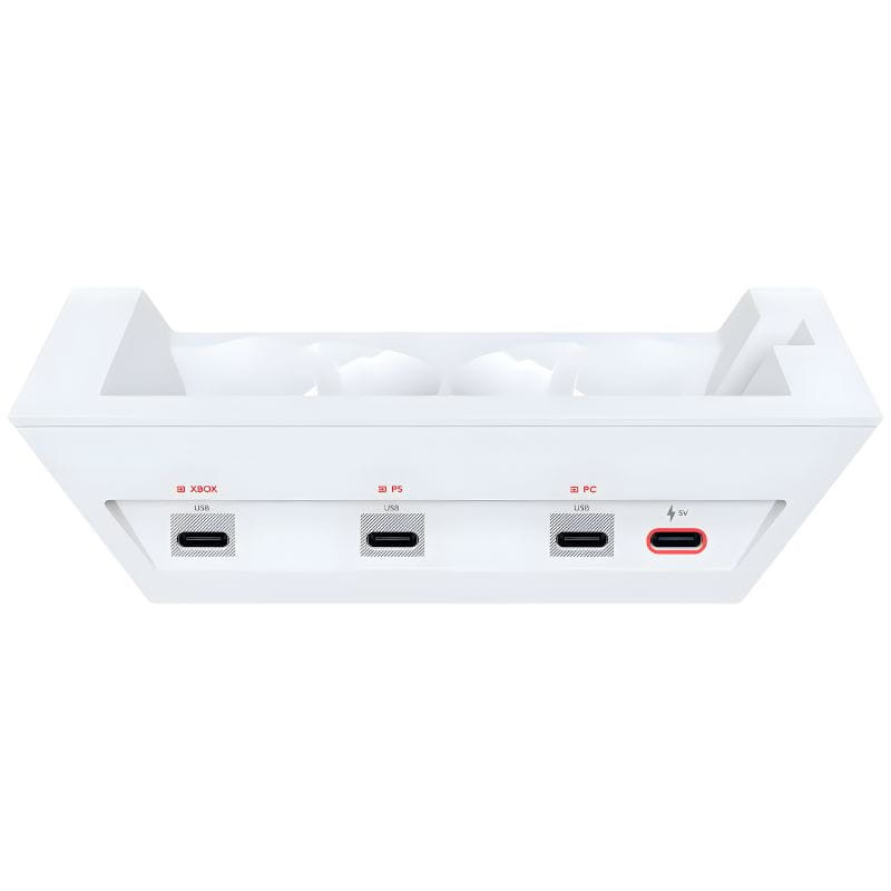 Logitech G ASTRO A50 Gen 5 Blanc : oreillette droite blanche, design angulaire, curseurs VOICE/GAME, accent rouge, arceau réglable avec tige métallique.