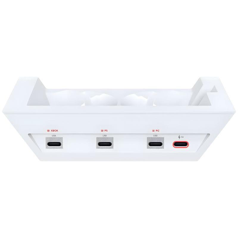 Logitech G ASTRO A50 Gen 5 Blanc : oreillette droite blanche, design angulaire, curseurs VOICE/GAME, accent rouge, arceau réglable avec tige métallique.