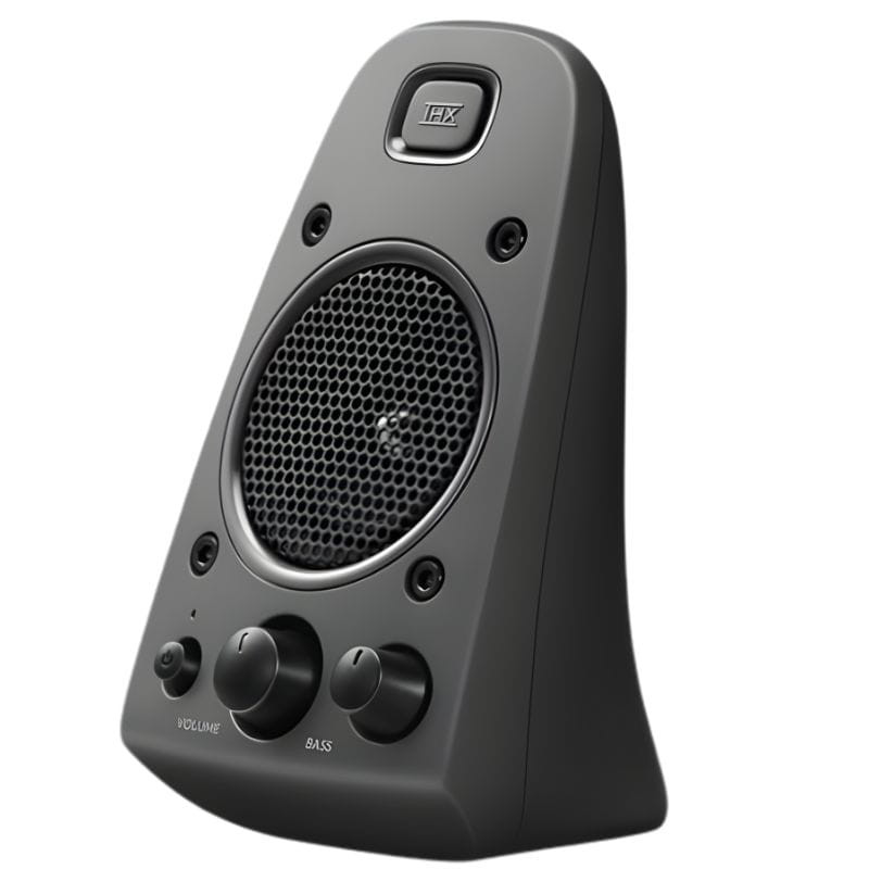 Logitech Z625 Powerful THX Sound Altavoces PC: subwoofer central con rejilla metálica y dos satélites negros con control de volumen y entradas frontales