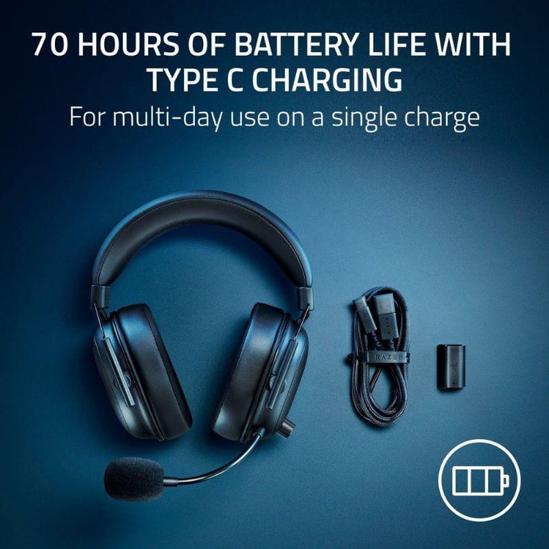 Razer BlackShark V2 HyperSpeed: headset preto leve (280 g) com microfone destacável e almofadas grandes, ideal para longas sessões de jogo.