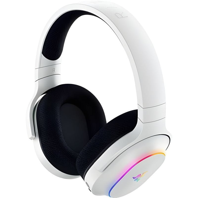 Auriculares Razer Barracuda X RGB Chroma blancos con 6 zonas de iluminación, logo Razer iluminado y almohadillas acolchadas para gaming.