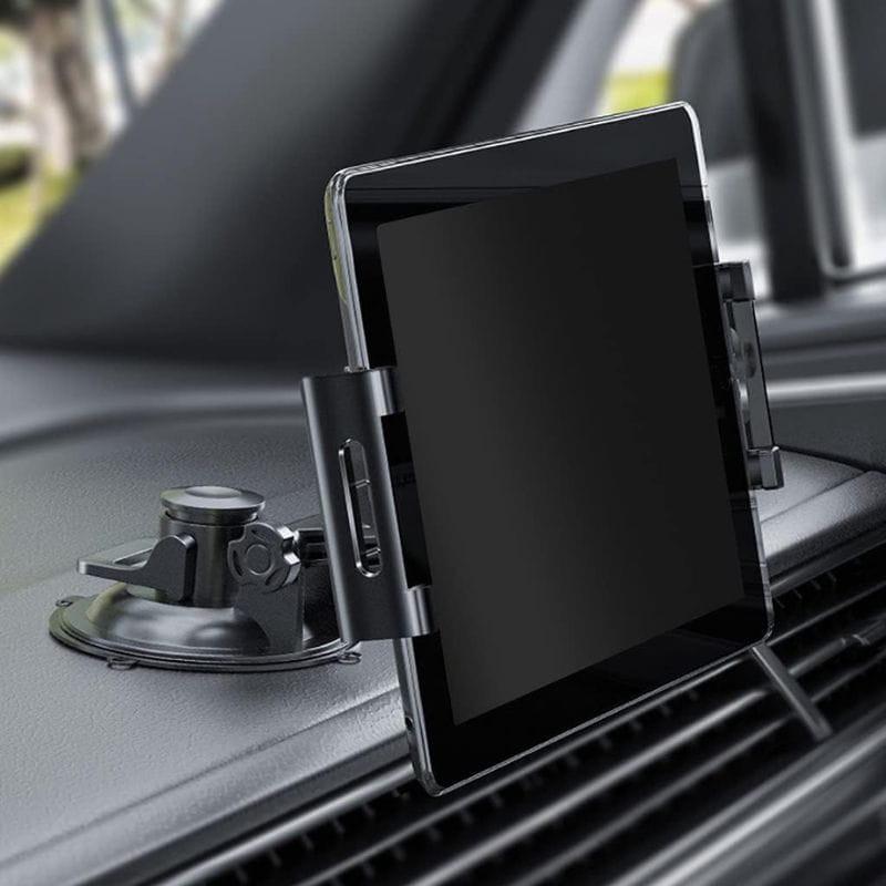 Support universel pour voiture: disque noir 98 mm avec surface adhésive rouge, plaque de montage à 4 trous pour fixer solidement les tablettes 5,5–11"