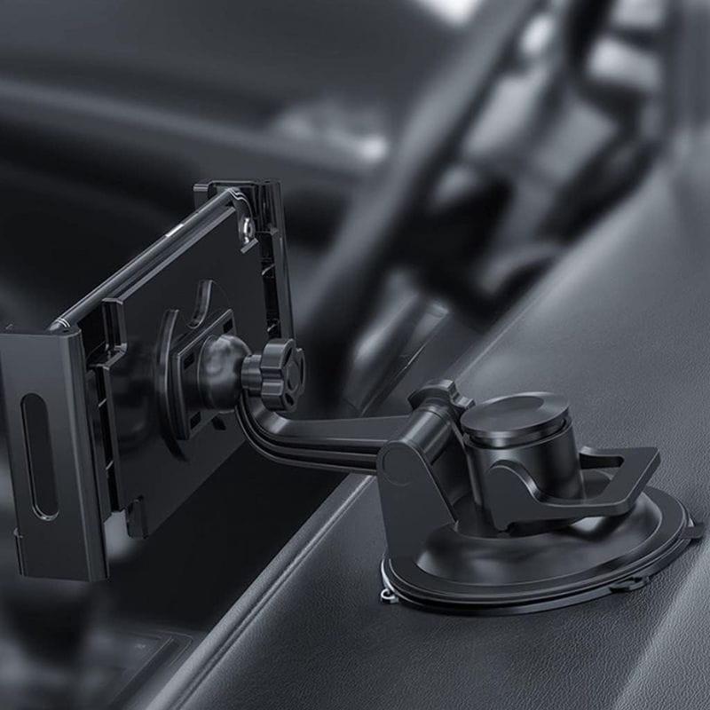 Support universel voiture pour tablettes 5,5–11": bras réglable, pinces latérales antidérapantes, ventouse robuste pour tableau de bord, rotation
