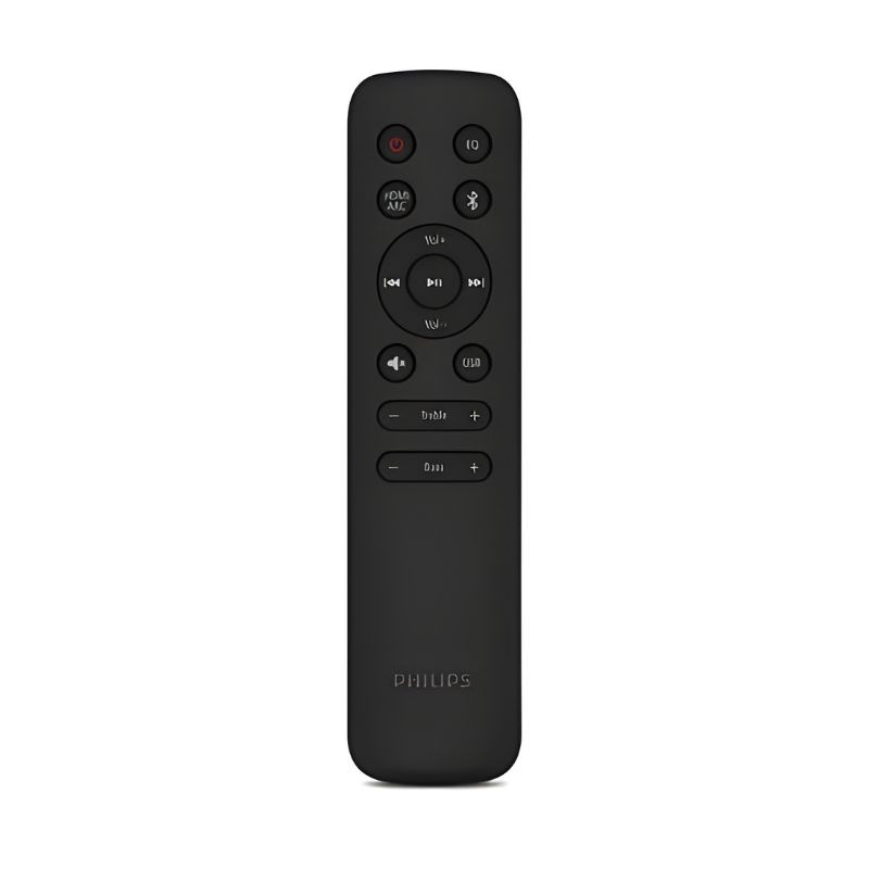 Philips TAB8200/10 2.1 canales en negro con diseño delgado, panel superior con controles y acabado texturizado, ideal para colocar bajo el televisor
