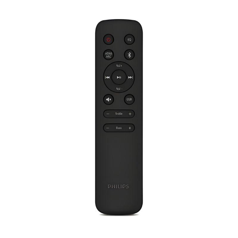 Philips TAB8200/10 2.1 canales en negro con diseño delgado, panel superior con controles y acabado texturizado, ideal para colocar bajo el televisor