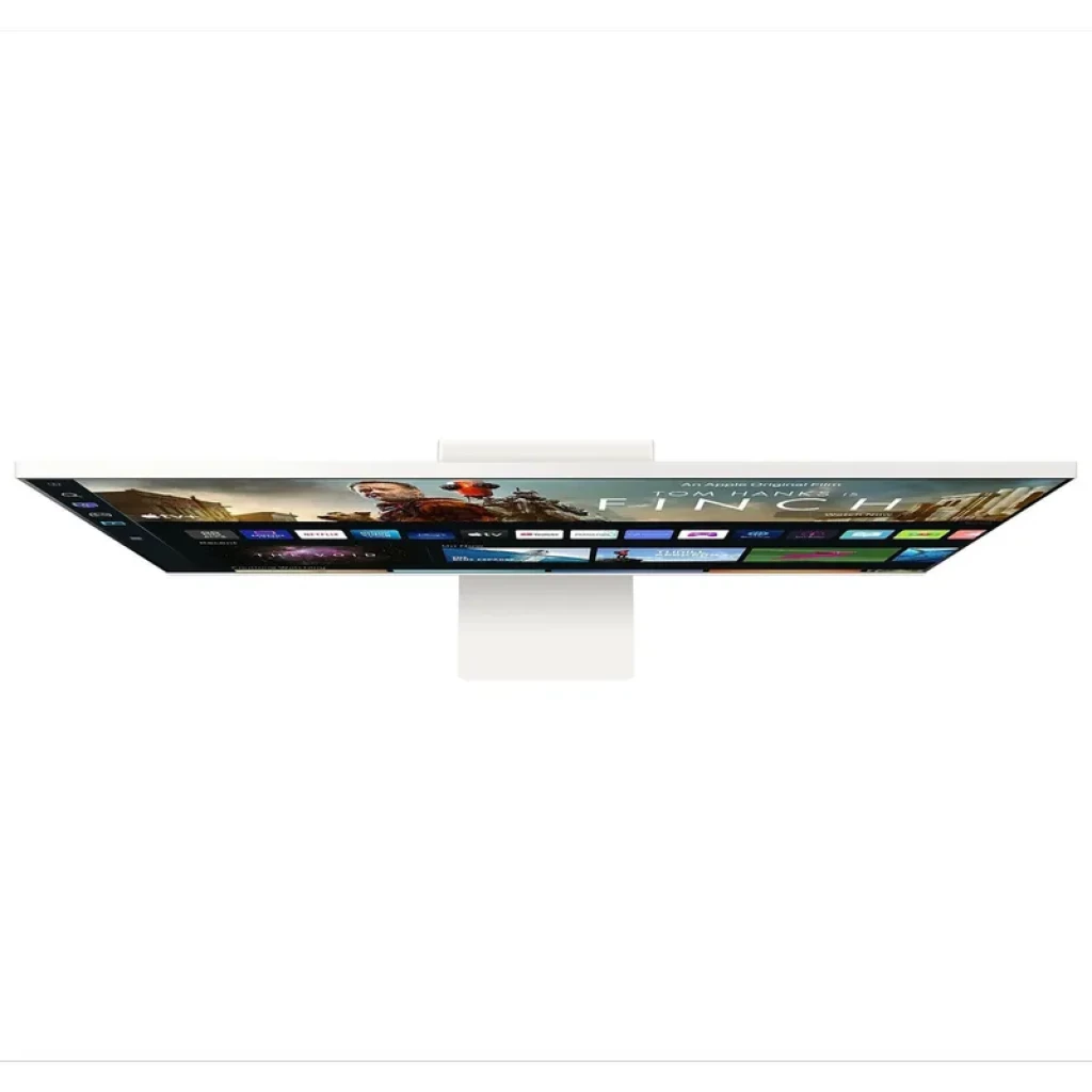 Monitor Samsung M8 M80F 32 pulgadas 4K Ultra HD en color blanco, panel delgado con biseles mínimos y soporte central, diseño elegante y moderno 60 Hz