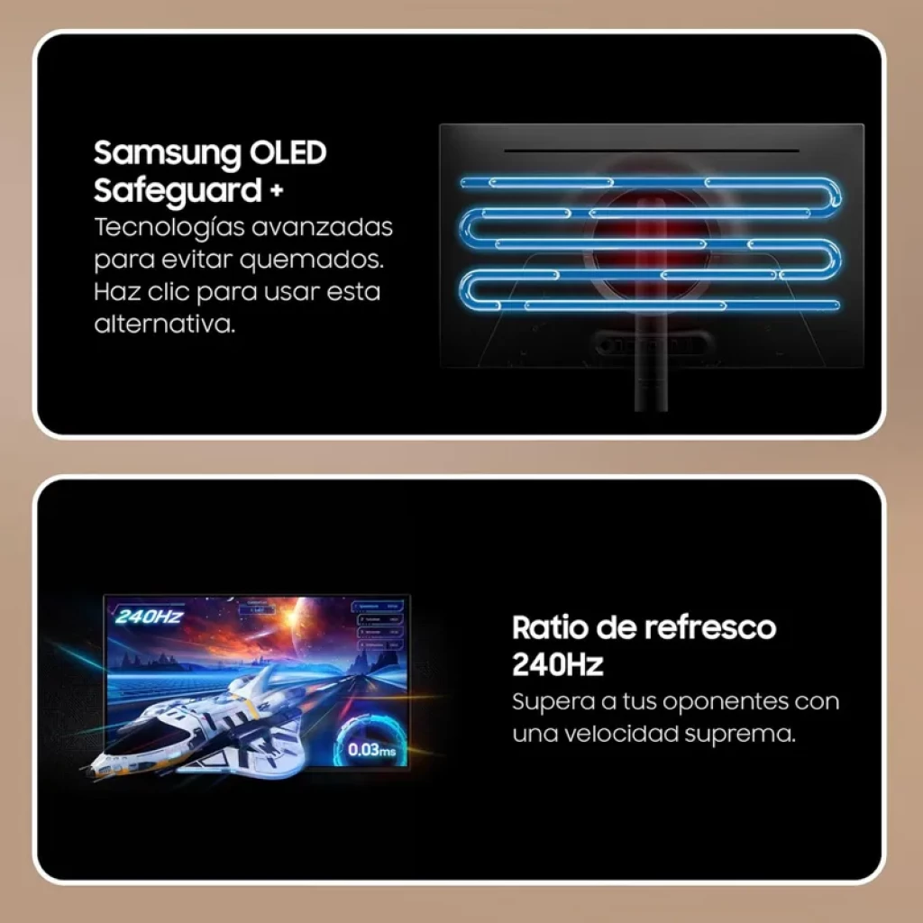 Samsung Monitor gaming 32″ G81SF Odyssey OLED G8 4K 240Hz con panel OLED y protección Safeguard Plus, tasa 240Hz y 0.03 ms para acción fluida y nítida