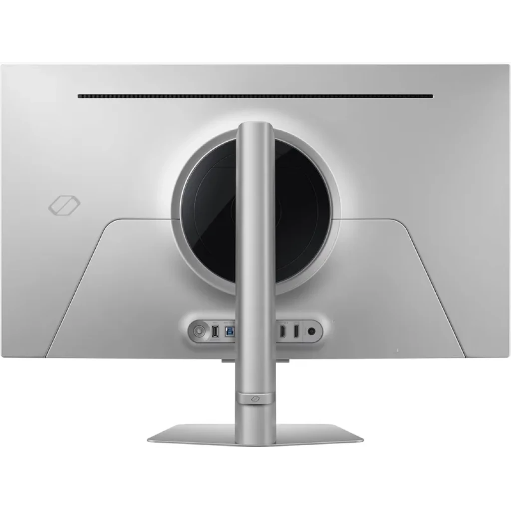 Panel de puertos del Samsung Monitor gaming 32″ G81SF Odyssey OLED G8: USB-A, USB-B, USB-A, salida auriculares, HDMI 2, HDMI 1, DP in, power, DP out