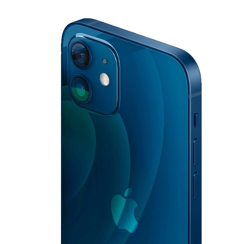 iPhone 12 Mini 256Go bleu rénové état excellent dos bleu brillant bords plats aluminium double appareil photo avec flash écran bord à bord courbé