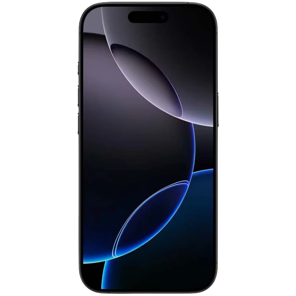 iPhone 16 Pro 5G 512GB titanio negro renovado, estado excelente; pantalla OLED sin marcos visibles, bordes finos en titanio, frontal limpio y sin rasguños