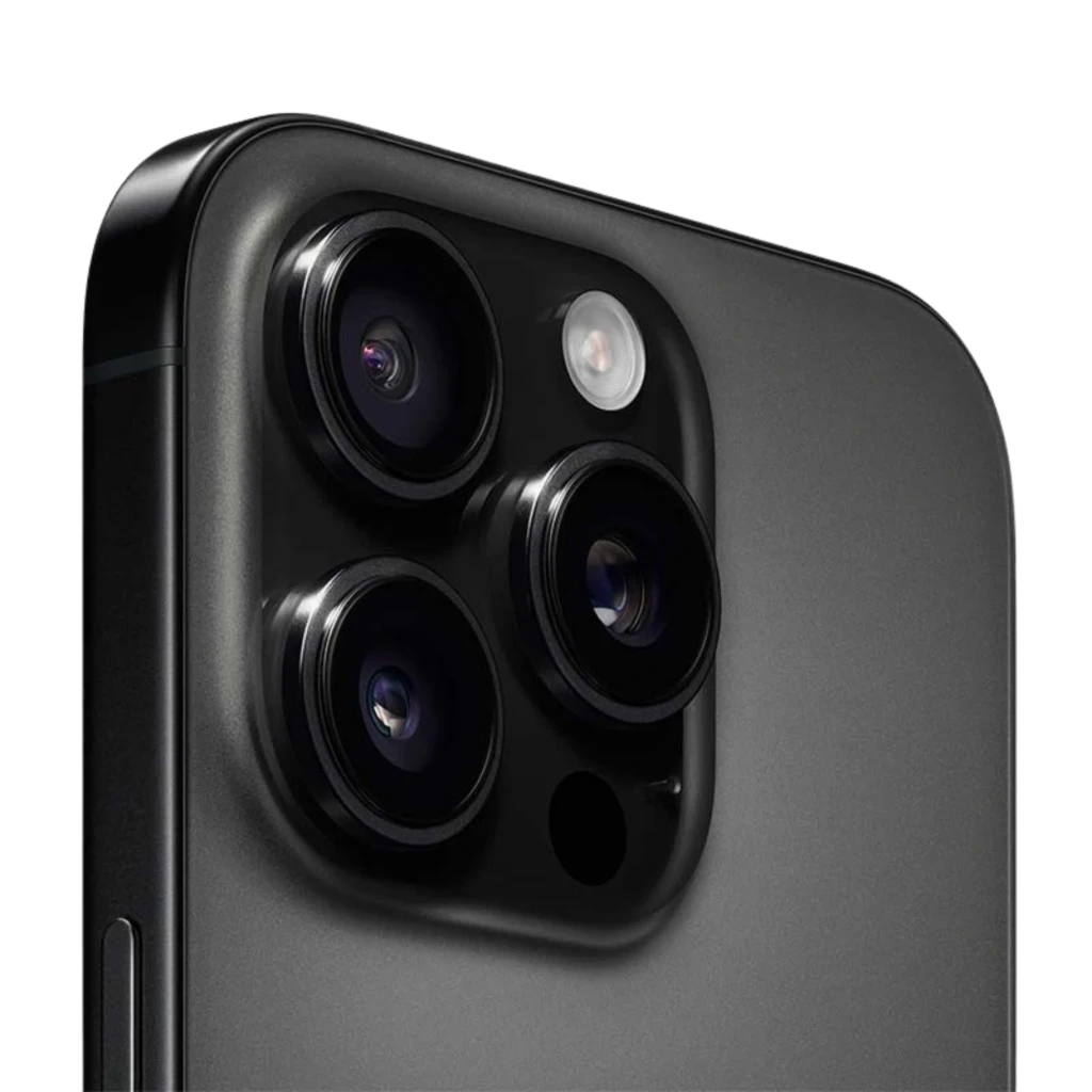 Módulo de cámaras del iPhone 16 Pro 5G 512GB Titanio Negro Renovado Estado Excelente con triple lente grande, flash LED y acabado mate en titanio oscuro