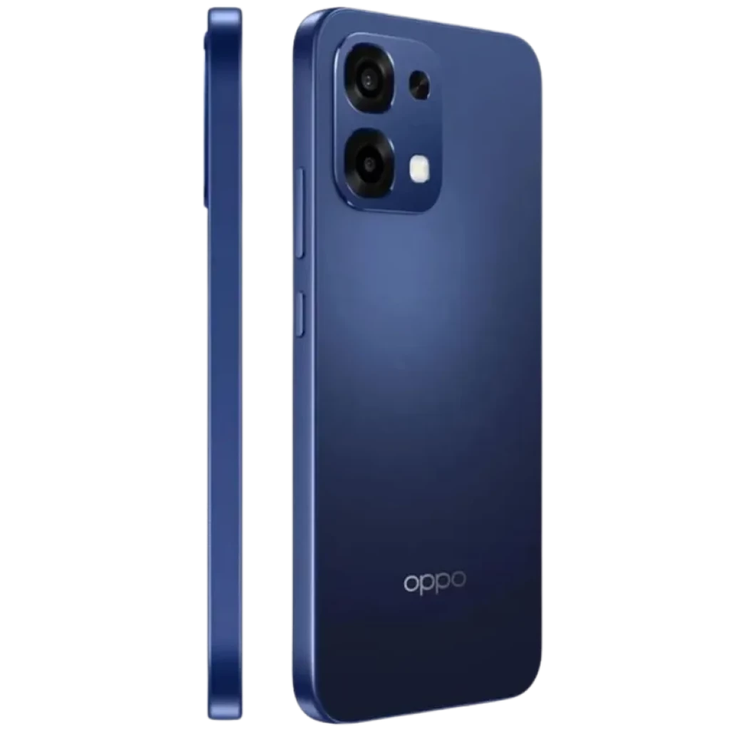 Oppo A6 Pro 5G 8GB/256GB Azul con acabado mate, bordes planos y módulo dual de cámara trasera con flash; logo Oppo en la parte inferior trasera