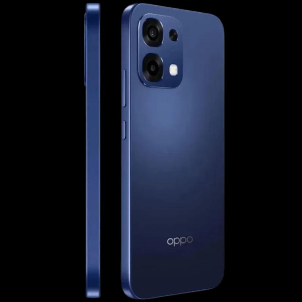 Oppo A6 Pro 5G 8GB/256GB Azul con acabado mate, bordes planos y módulo dual de cámara trasera con flash; logo Oppo en la parte inferior trasera