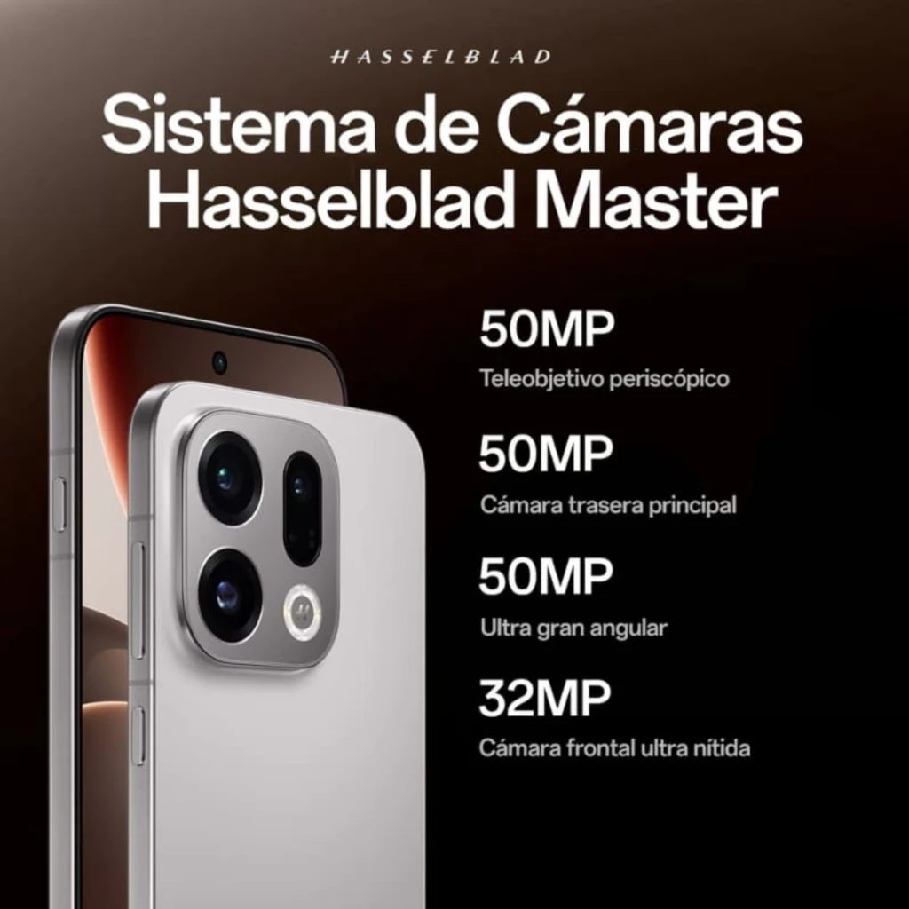 Oppo Find X9 5G 12GB/512GB Negro con módulo de cámaras Hasselblad: triple 50MP (tele periscópico, principal, ultra gran angular) y frontal 32MP ultra nítida