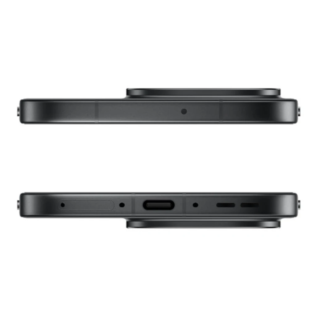 Bordes negros de smartphone Oppo Find X9 5G con módulo de cámara circular elevado, puerto USB-C centrado, bandeja SIM y rejillas de altavoz y micrófono