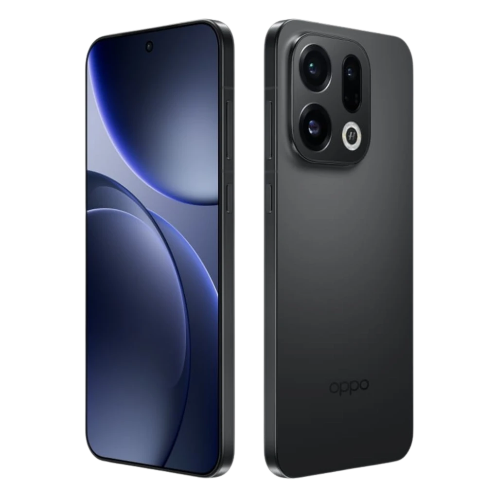 Oppo Find X9 5G 12GB/512GB negro con pantalla curva casi sin bordes y cámara trasera triple en módulo cuadrado; acabado mate elegante y minimalista