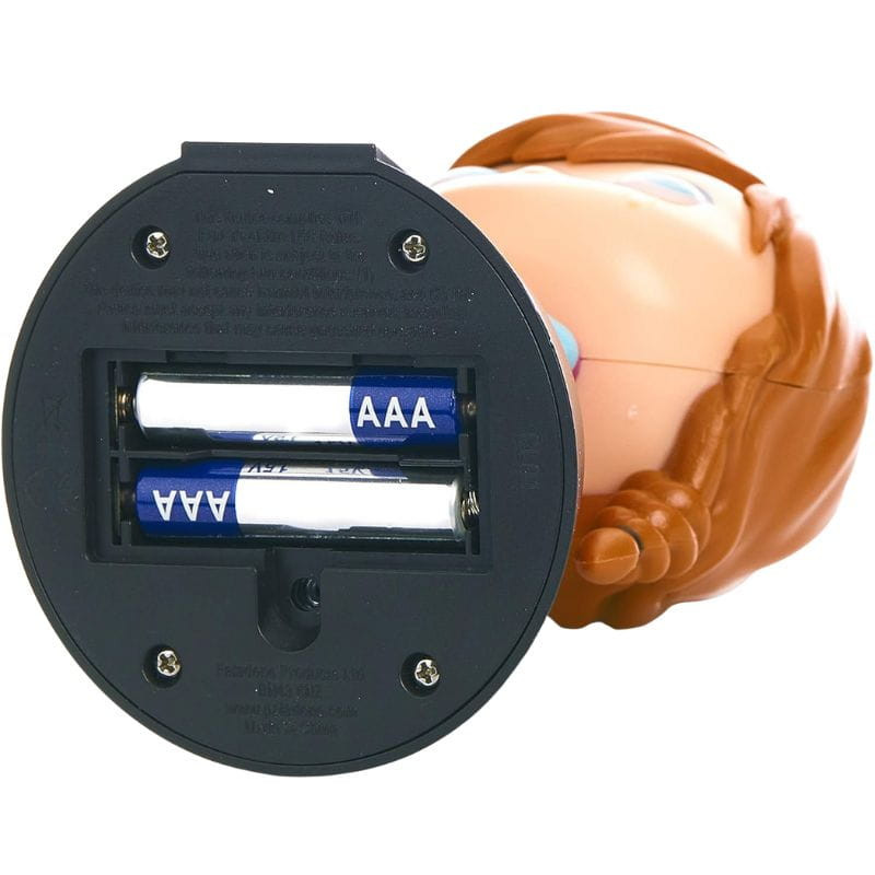 Base de lampe Paladone Icon Anna Frozen, compartiment inférieur pour 2 piles AAA, interrupteur intégré. Plastique robuste, finition marron et noire.