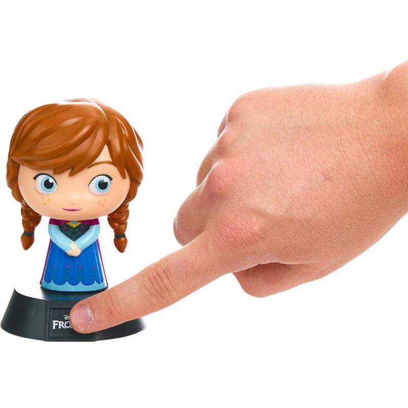 Lampe Paladone Icon Anna Frozen : mini-lampe LED en forme d’Anna, cheveux roux tressés, robe bleue, socle noir tactile, compacte et décorative.