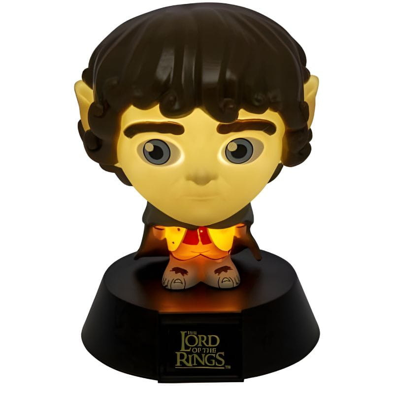 Lampe Paladone Icon Frodo: mini-lampe LED style chibi, tête large, oreilles d’elfe, base noire “Lord of the Rings”, lumière douce pour déco geek.