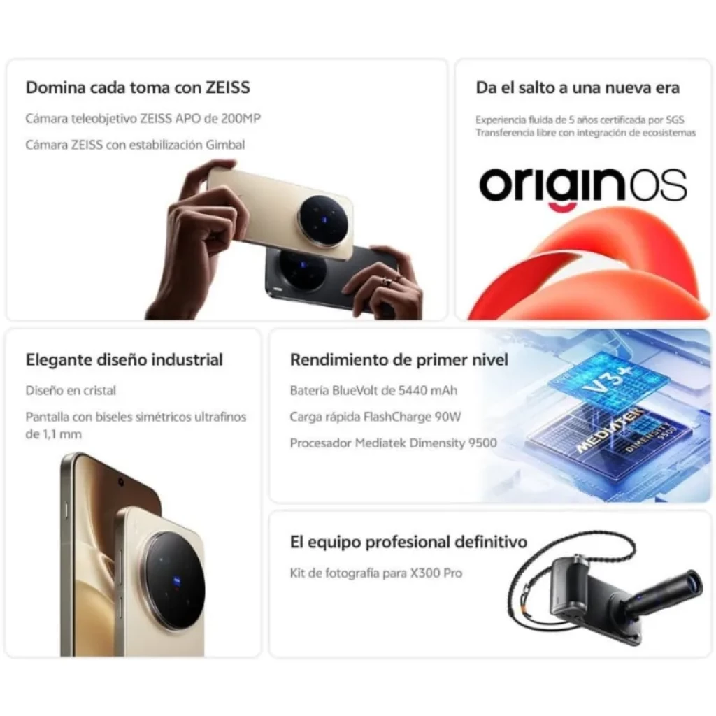 Vivo X300 Pro 5G 16GB/512GB Marrón con módulo de cámara ZEISS grande, sensor 200 MP, acabado en cristal, pantallas con biseles finos y accesorios pro de foto