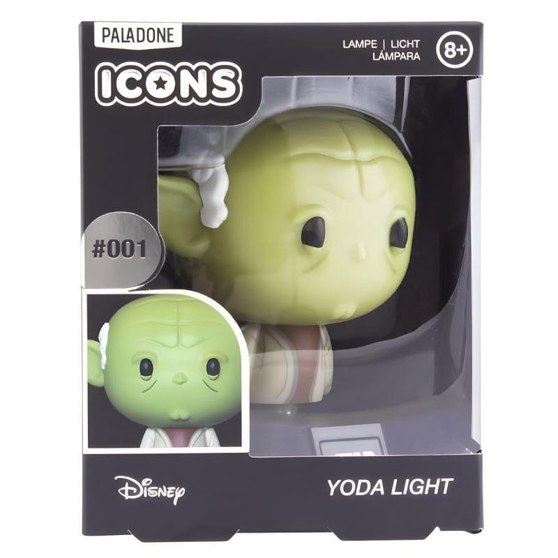 Lámpara Paladone Icon Yoda: luz decorativa con figura chibi de Yoda en verde, cabeza grande, orejas puntiagudas y bata beige. Ideal para fans y estanterías.