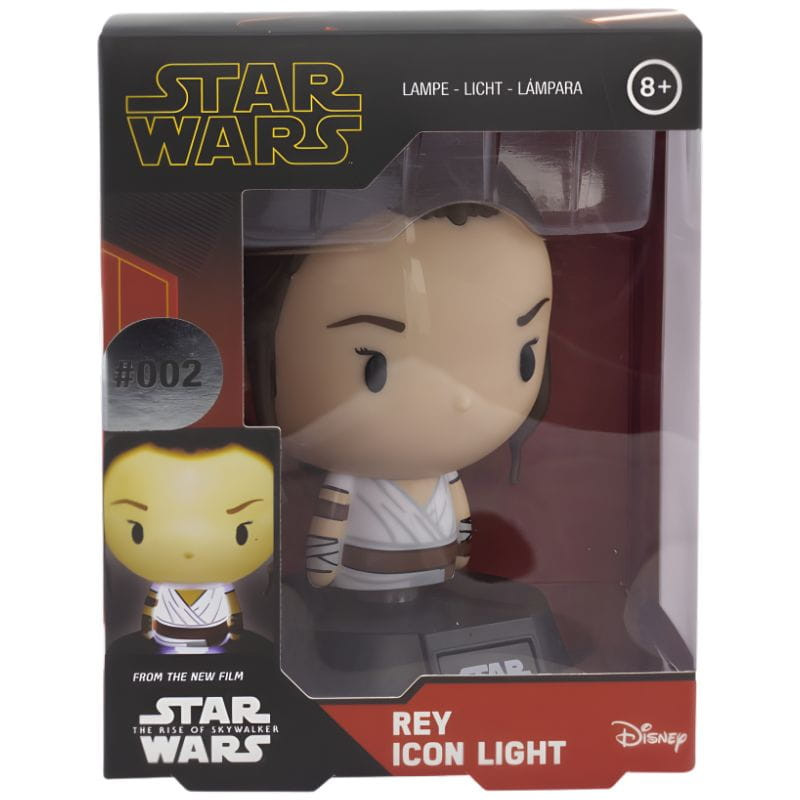 Lámpara Paladone Icon Rey Star Wars: figura chibi iluminada, traje blanco con detalles marrones, base negra con logo Star Wars, luz LED suave ambiental.