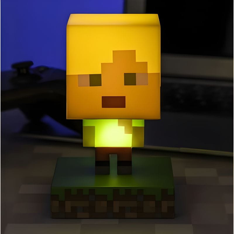 Lámpara Paladone Icon Alex Minecraft: figura pixelada de Alex con luz integrada, colores verde y naranja, ideal para gamers y decoración infantil.
