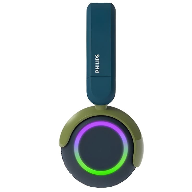 Philips TAK4200CT/00 Vert – casque enfant sans fil, arceau rembourré, oreillettes rondes bicolores, livré avec câble USB‑C de charge.