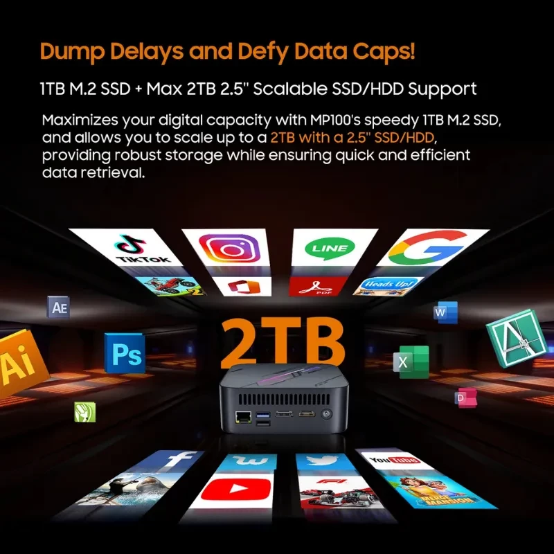 Image illustrant la capacité de stockage extensible du Blackview MP100