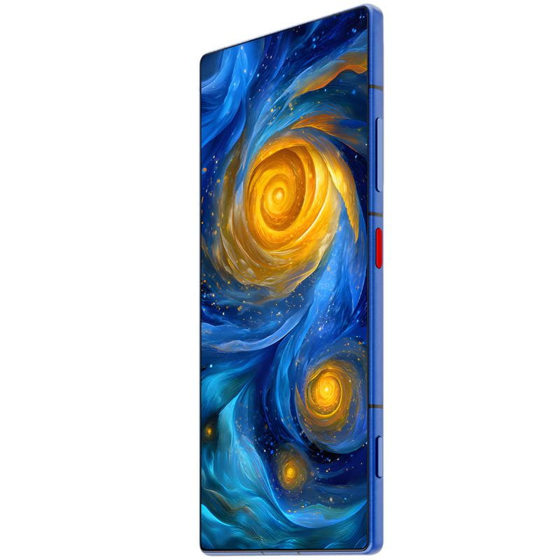 Nubia Z80 Ultra 5G Nuit étoilée, cadre bleu brossé, module caméra pro proéminent, ports alignés, finitions métalliques, 16 Go RAM, 512 Go stockage
