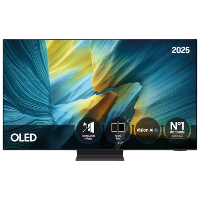 Samsung S95F TQ55S95FAT 55 pulgadas OLED 4K Ultra HD con pantalla antirreflejos, negros profundos, Vision AI, diseño sin bordes y base central elegante