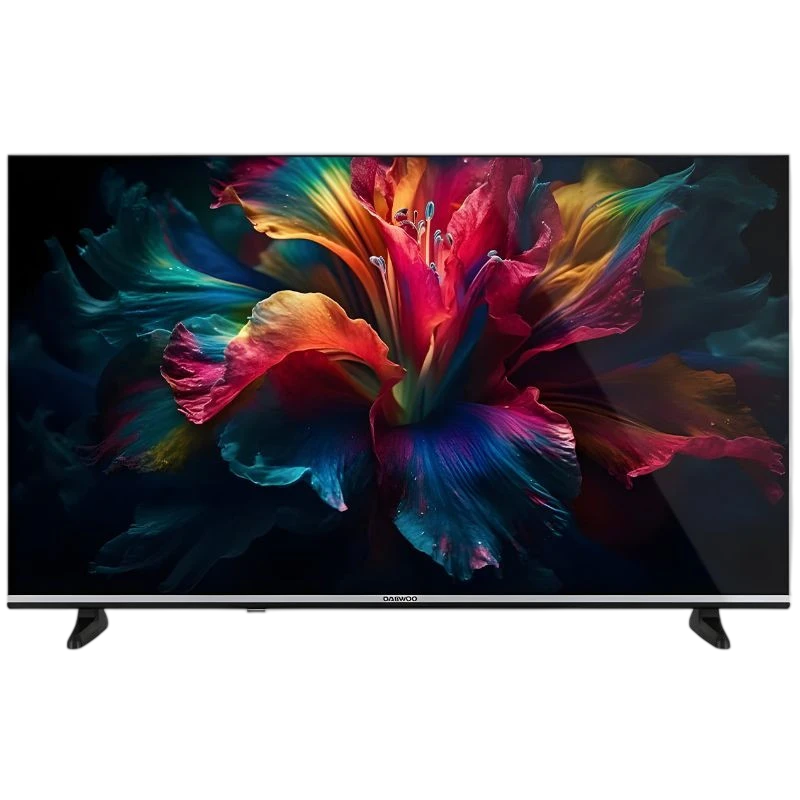 TV DAEWOO 43DM56QV 43" UHD Smart TV avec écran fin, cadre mince, pieds latéraux, affichage 4K lumineux aux couleurs vives et contrastes profonds