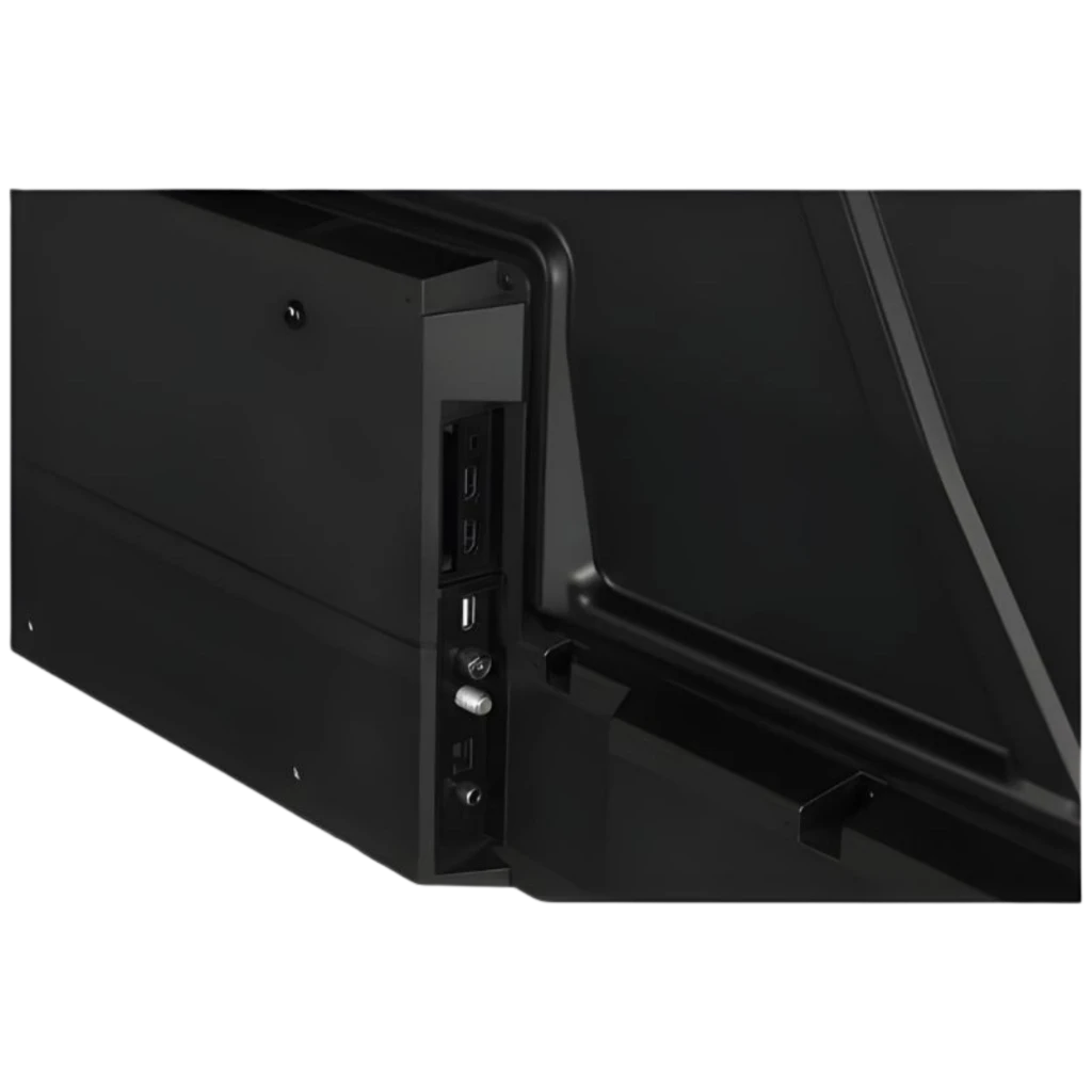 DAEWOO 50DM56QV 50 UHD Smart TV, panel trasero con puertos HDMI y USB accesibles, entrada de antena y diseño negro minimalista con marco delgado