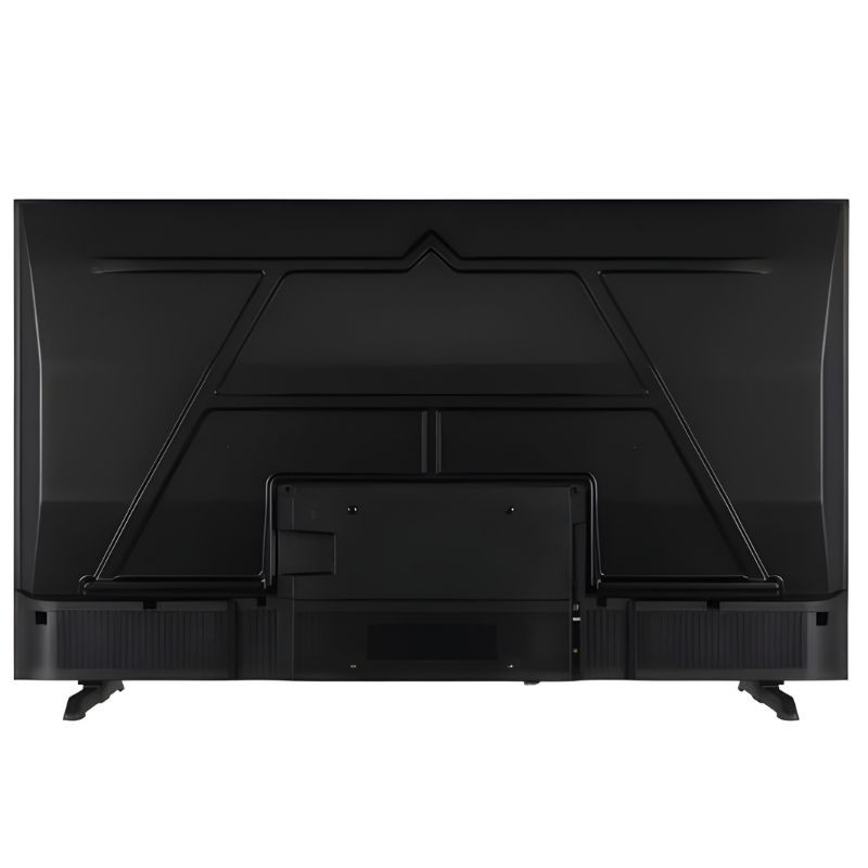 Traseira da DAEWOO 50DM56QV 50" UHD Smart TV: painel preto com entradas centrais, grade de ventilação e pés laterais robustos. Ideal para montagem.