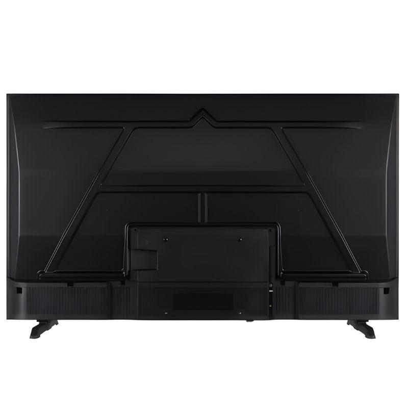 Traseira da DAEWOO 50DM56QV 50" UHD Smart TV: painel preto com entradas centrais, grade de ventilação e pés laterais robustos. Ideal para montagem.