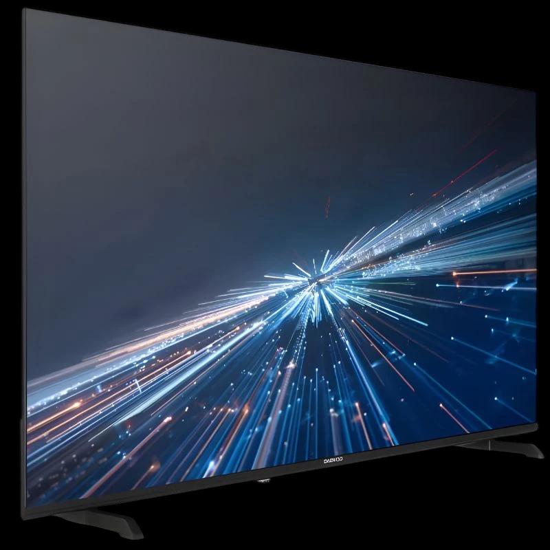 DAEWOO 50DM56QV 50" UHD Smart TV com tela fina, bordas estreitas, suporte duplo e imagem 4K nítida; design moderno para salas e entretenimento.