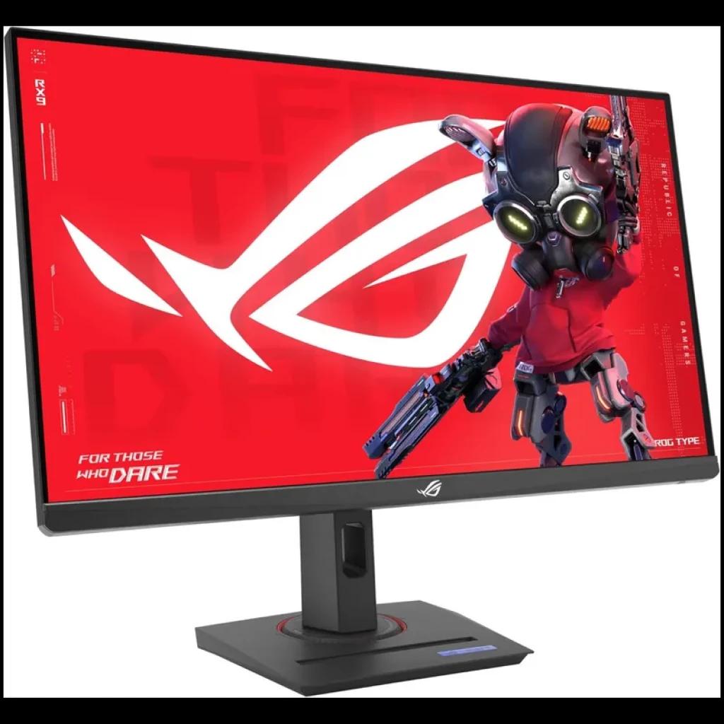 Monitor ASUS ROG Strix XG27UCG 27 pulgadas 4K Ultra HD, panel LCD negro con biseles finos, soporte ajustable y pantalla con arte gamer en rojo