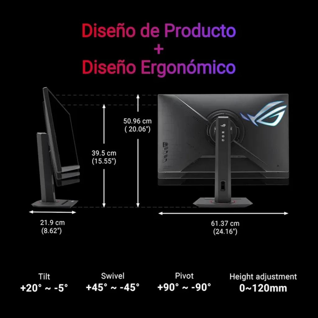 ASUS ROG Strix XG27UCG 27 pulgadas 4K, panel LCD negro con biseles delgados, soporte ajustable en altura, inclinación, giro y pivote, logo ROG trasero