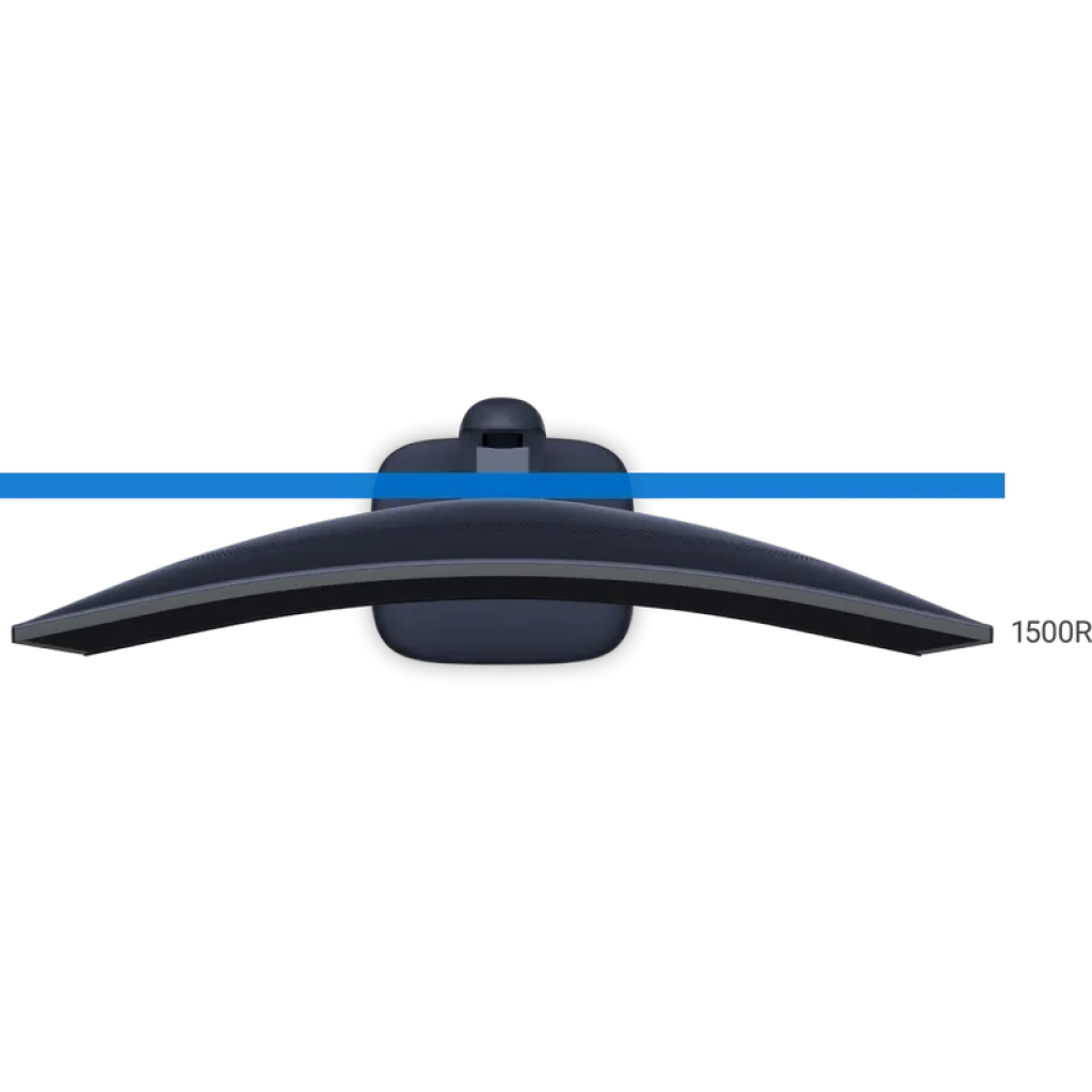 Monitor curvo 34 polegadas preto com curvatura 1500R, formato ultrawide, bordas finas e base central robusta, ideal para imersão e setup gamer