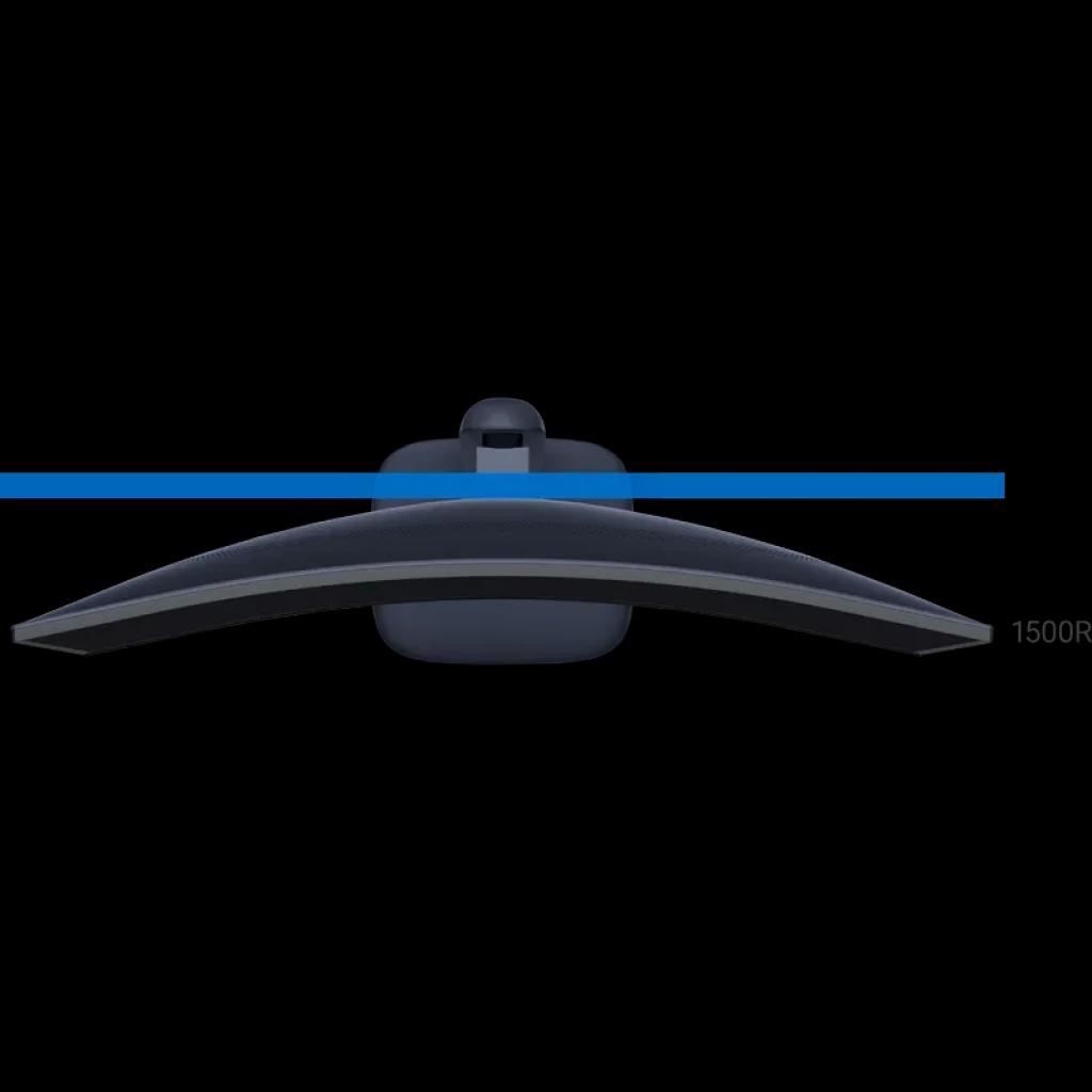 Monitor curvo 34 polegadas preto com curvatura 1500R, formato ultrawide, bordas finas e base central robusta, ideal para imersão e setup gamer