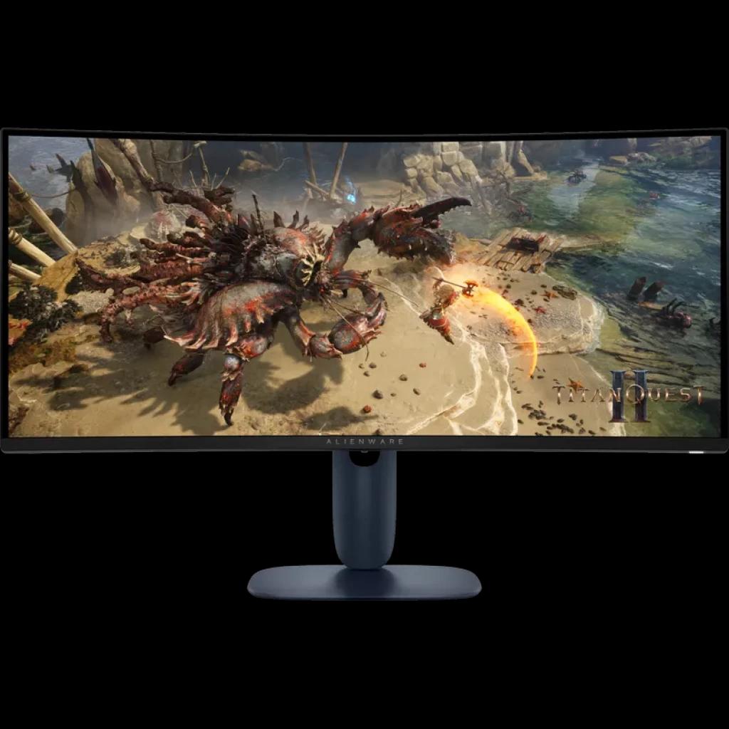 Monitor curvo ultrawide 34 pol preto, tela Wide QHD com bordas finas, base robusta, imagem imersiva para jogos com ação em tela ampla