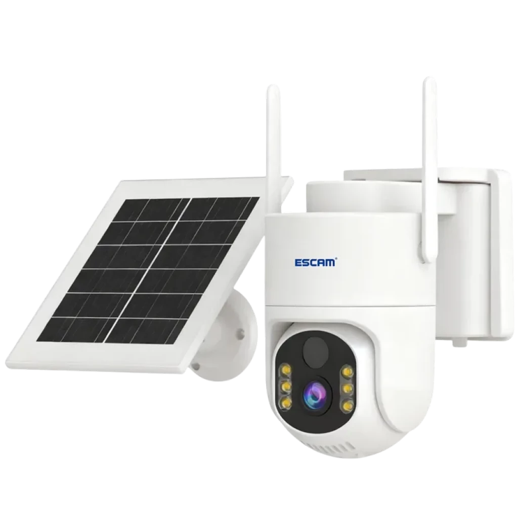 ESCAM QFS71 4G LTE com visão noturna a cores de 3 MP, alarme PIR, PTZ e áudio bidirecional - Câmara de segurança com painel solar