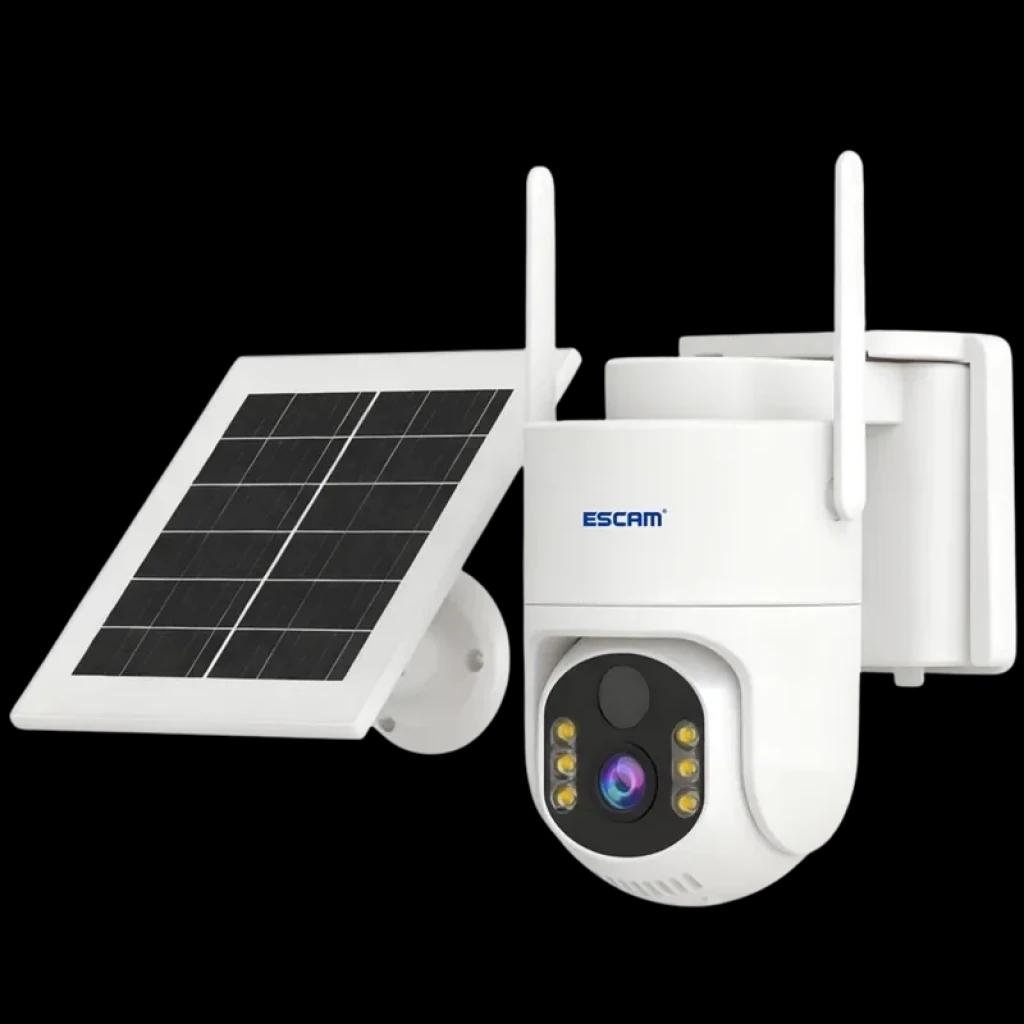 ESCAM QFS71 4G LTE com visão noturna a cores de 3 MP, alarme PIR, PTZ e áudio bidirecional - Câmara de segurança com painel solar