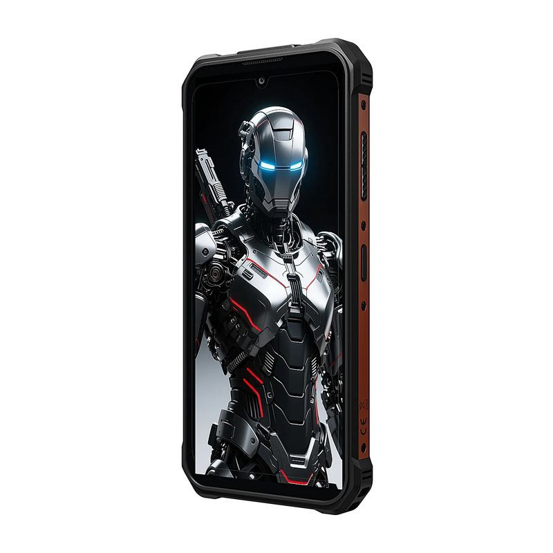 Fossibot F110 Pro 5G 8Go/128Go Orange: smartphone robuste noir/orange, bords renforcés, grand écran avec bord fin, touche latérale et ports scellés.