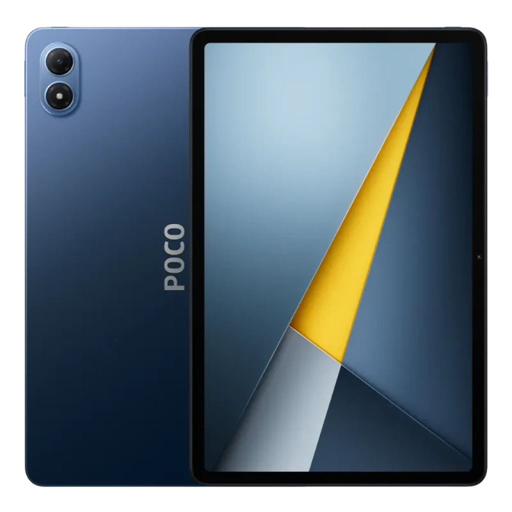 Xiaomi Poco Pad M1 Wifi 8GB/256GB Azul con gran pantalla de marcos delgados, trasera azul mate y doble cámara vertical en esquina superior izquierda.