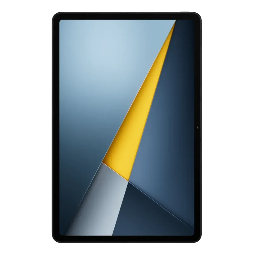 Xiaomi Poco Pad M1 Wifi 8GB 256GB gris con gran pantalla bordes delgados y cámara frontal centrada diseño minimalista en tonos gris azul y acento amarillo