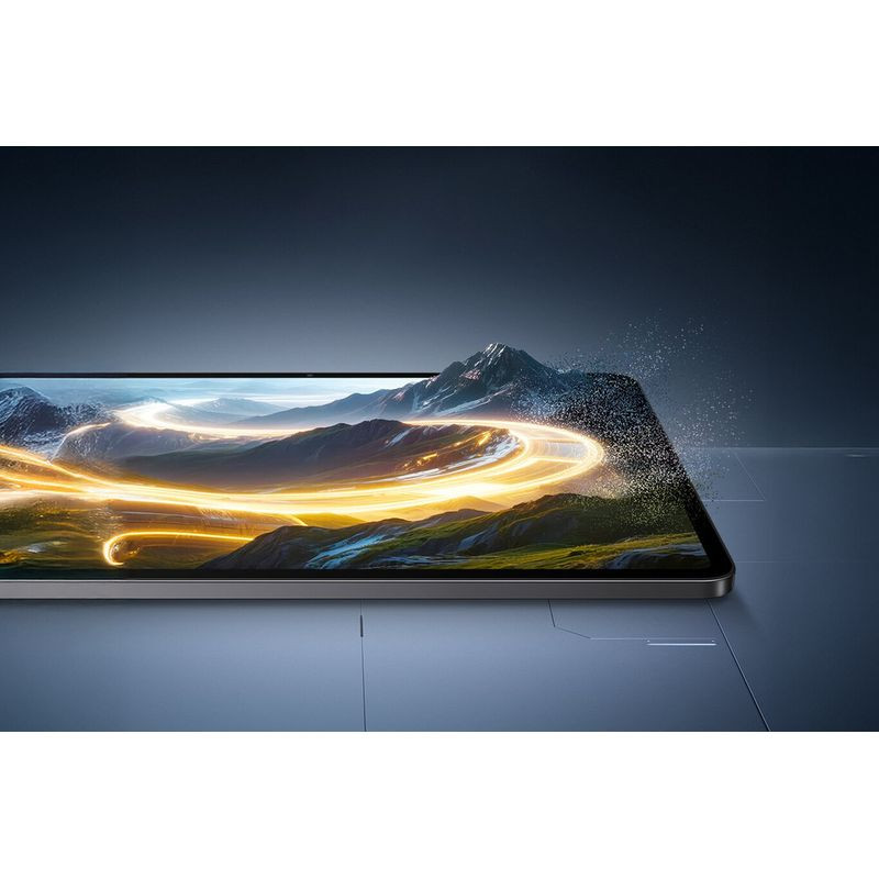 Xiaomi Poco Pad X1 Wifi 8GB/512GB Azul con pantalla amplia casi sin bordes, cuerpo metálico azul y bordes rectos; imagen vibrante con efectos de luz dinámicos