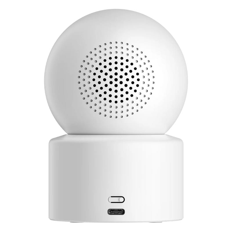 Xiaomi Smart Camera C302 3MP 2K WiFi 6, cuerpo blanco esférico con rejilla de altavoz trasera y puerto USB-C en la base, diseño compacto y minimalista