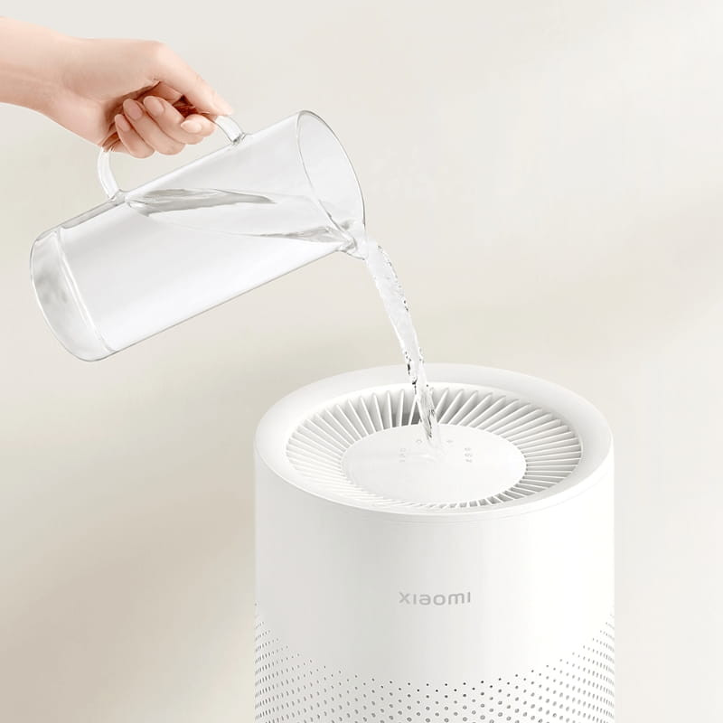 Xiaomi Mijia Smart Evaporative Humidifier Pro blanco, depósito superior de llenado fácil, rejilla circular de ventilación y cuerpo cilíndrico con